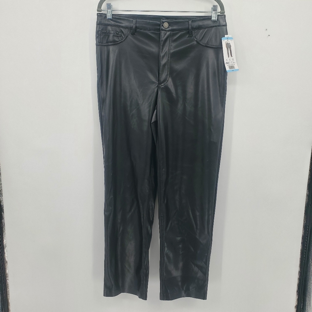 Joie Faux Leather High-Rise Straight Leg Pants Black Size 10 NWT